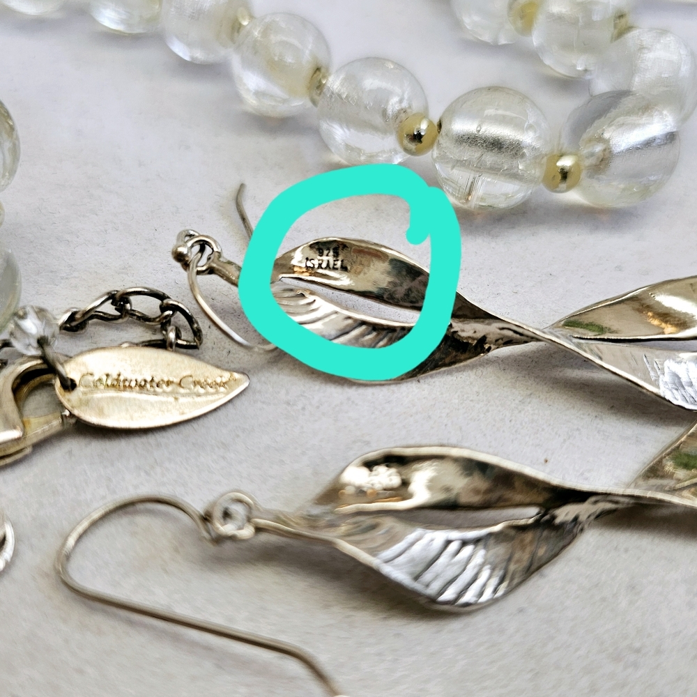 SET! 925 ISRAEL Earrings, 925 Bracelet, Coldwater Creek Glass Bead Necklace SET! - Picture 9 of 16